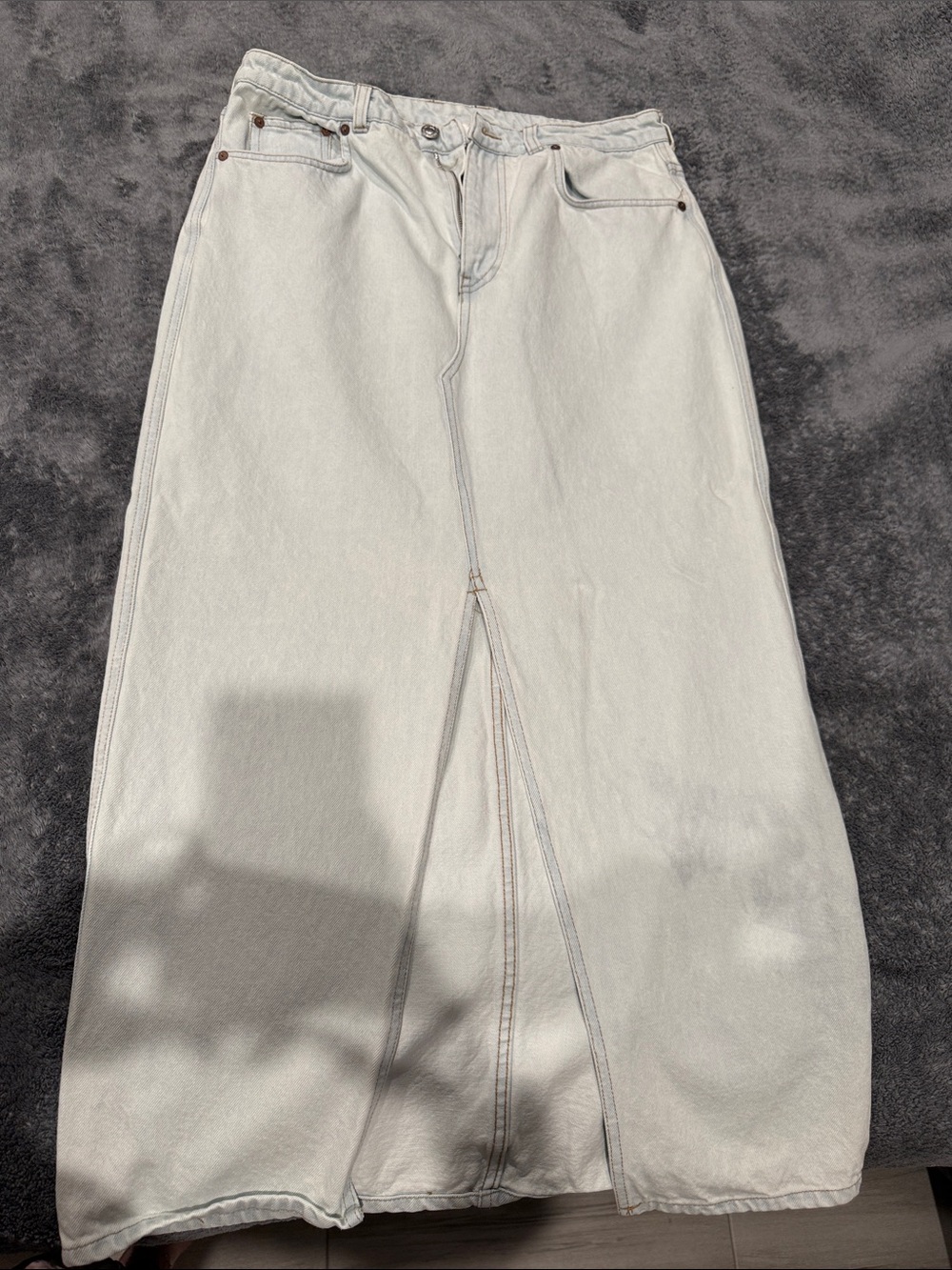 Light Wash Denim Maxi Skirt with Front Slit